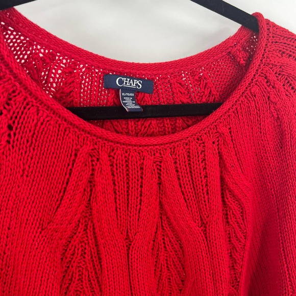 Chaps Vintage Red Knit Sweater Popover Scoop Neckline Textured 3D Women's XL - Picture 3 of 9